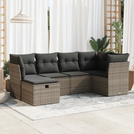 Set de muebles de jardín 6 pzas y cojines ratán sintético gris