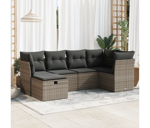 Set de muebles de jardín 6 pzas y cojines ratán sintético gris