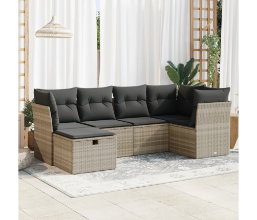 Set de sofás de jardín 6 pzas y cojines ratán sintético gris