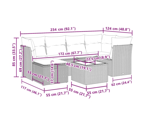 Set de sofás de jardín 7 pzas con cojines ratán sintético negro