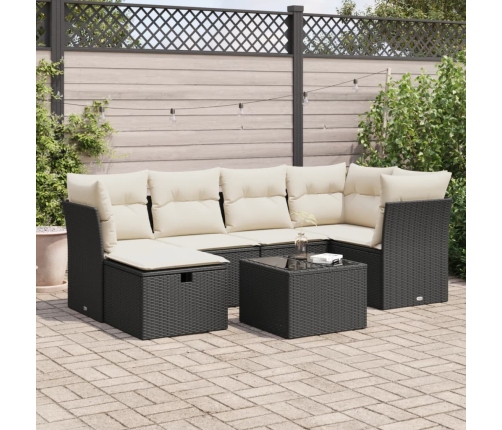 Set de sofás de jardín 7 pzas con cojines ratán sintético negro