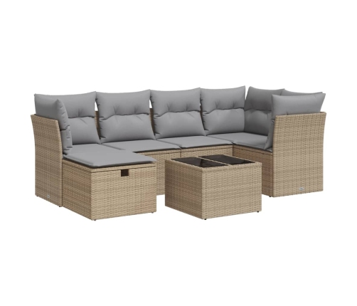 Set sofás de jardín 7 piezas y cojines ratán sintético beige