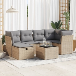 Set sofás de jardín 7 piezas y cojines ratán sintético beige