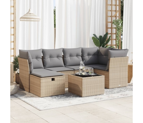 Set sofás de jardín 7 piezas y cojines ratán sintético beige
