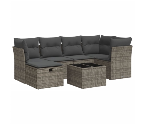 Set de sofás de jardín 7 pzas con cojines ratán sintético gris