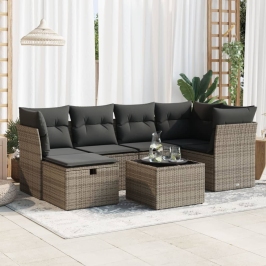Set de sofás de jardín 7 pzas con cojines ratán sintético gris