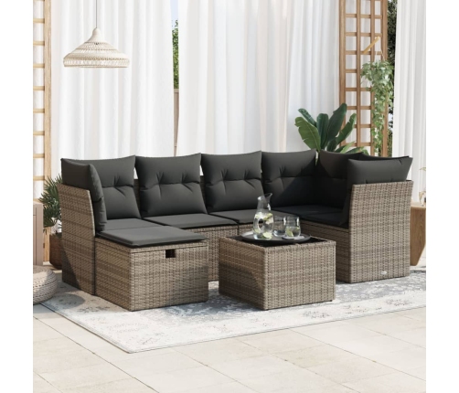 Set de sofás de jardín 7 pzas con cojines ratán sintético gris