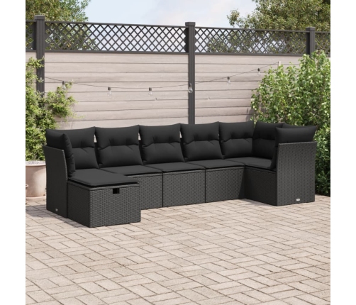 Set de sofás de jardín 7 pzas con cojines ratán sintético negro