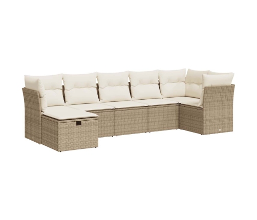 Set sofás de jardín 7 piezas y cojines ratán sintético beige