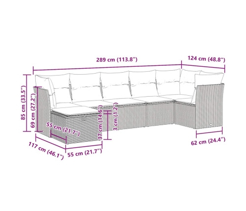 Set sofás de jardín 7 piezas y cojines ratán sintético beige