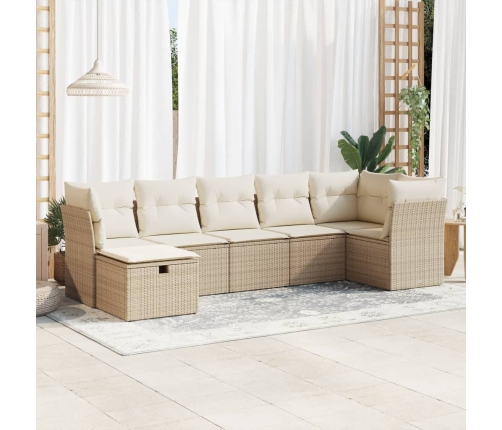 Set sofás de jardín 7 piezas y cojines ratán sintético beige