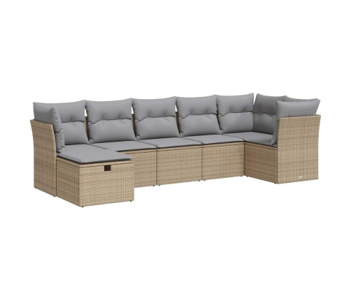 Set sofás de jardín 7 piezas y cojines ratán sintético beige