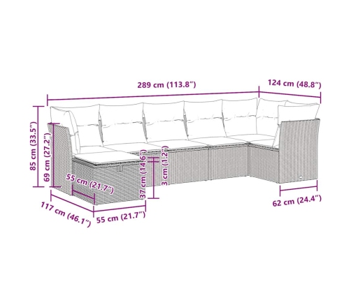 Set sofás de jardín 7 piezas y cojines ratán sintético beige
