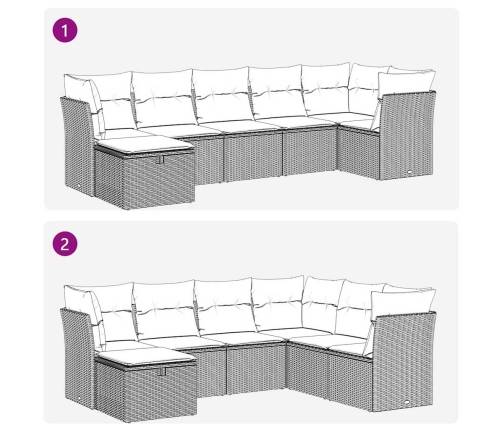 Set sofás de jardín 7 piezas y cojines ratán sintético beige