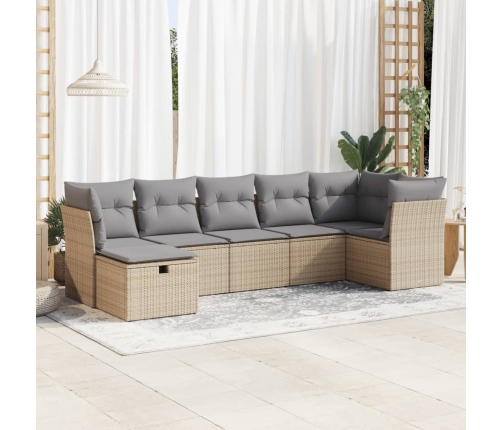 Set sofás de jardín 7 piezas y cojines ratán sintético beige