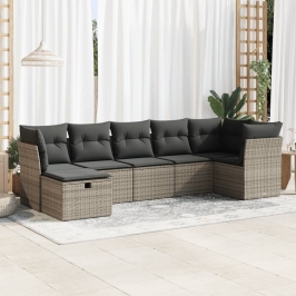 Set de sofás de jardín 7 pzas con cojines ratán sintético gris