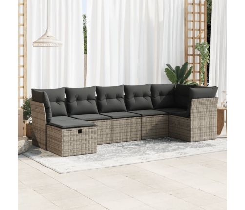 Set de sofás de jardín 7 pzas con cojines ratán sintético gris