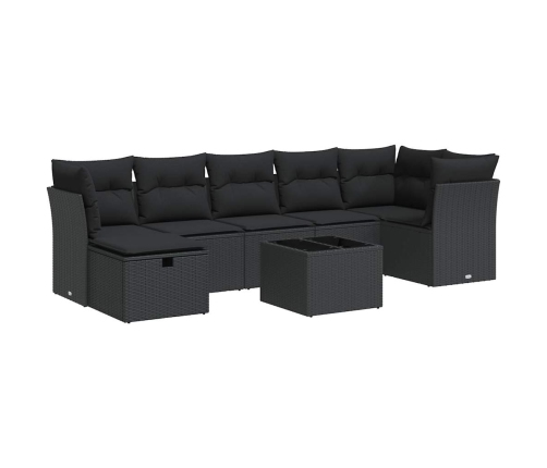Set de sofás de jardín y cojines 8 piezas ratán sintético negro