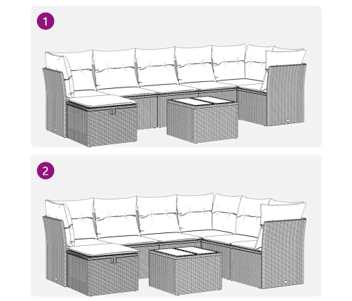 Set de sofás de jardín y cojines 8 piezas ratán sintético negro