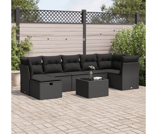 Set de sofás de jardín y cojines 8 piezas ratán sintético negro