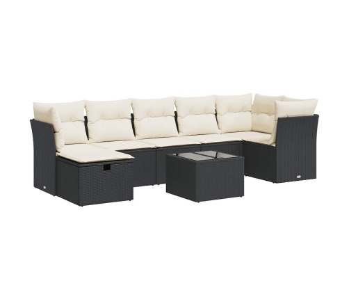 Set de sofás de jardín y cojines 8 piezas ratán sintético negro