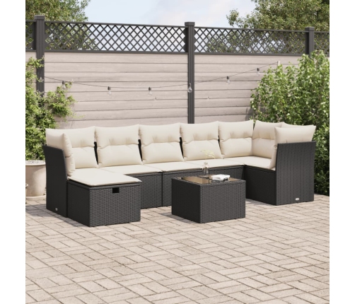 Set de sofás de jardín y cojines 8 piezas ratán sintético negro