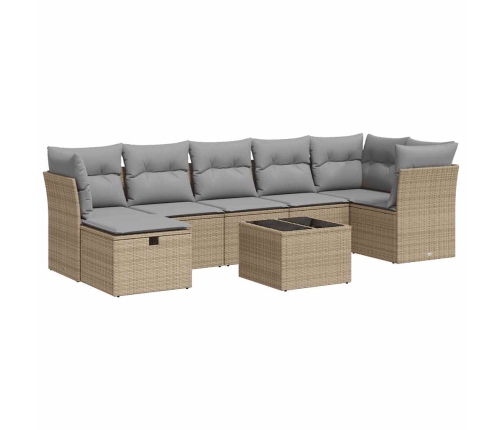 Set de sofás de jardín y cojines 8 piezas ratán sintético beige