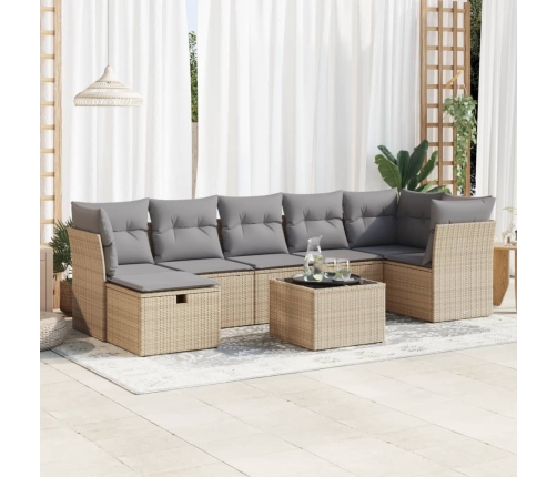 Set de sofás de jardín y cojines 8 piezas ratán sintético beige