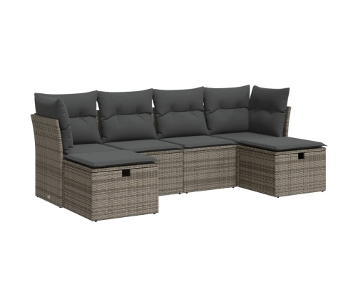 Set de muebles de jardín 6 pzas y cojines ratán sintético gris