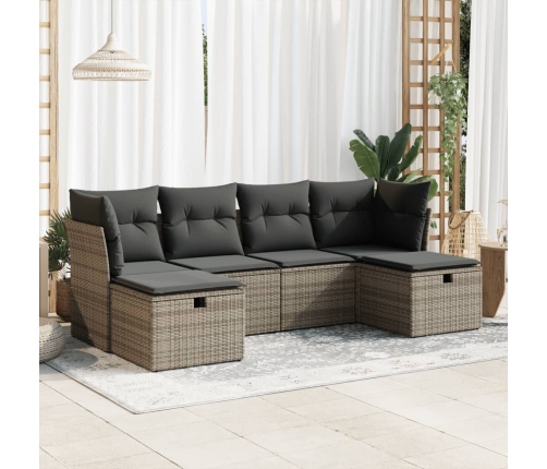Set de muebles de jardín 6 pzas y cojines ratán sintético gris