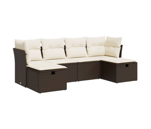 Set sofás de jardín 6 piezas y cojines ratán sintético marrón