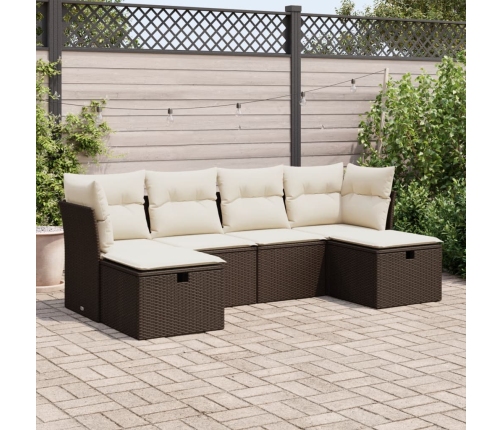 Set sofás de jardín 6 piezas y cojines ratán sintético marrón