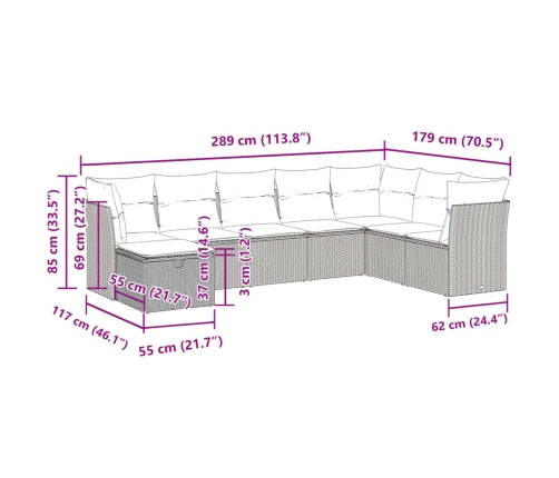 Set de sofás de jardín y cojines 8 piezas ratán sintético negro