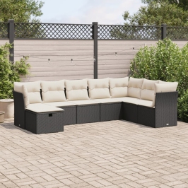 Set de sofás de jardín y cojines 8 piezas ratán sintético negro