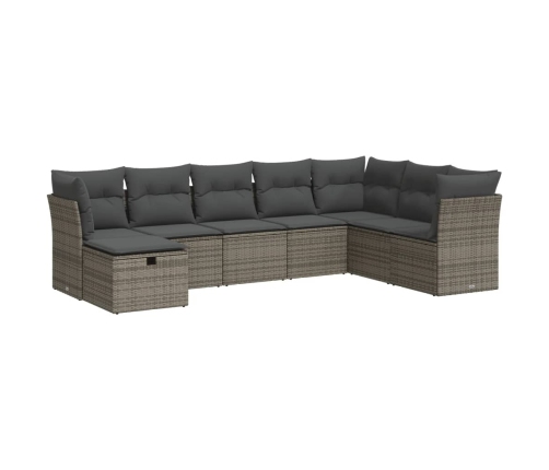 Set de sofás de jardín y cojines 8 piezas ratán sintético gris