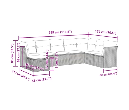 Set de sofás de jardín y cojines 8 piezas ratán sintético gris