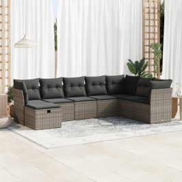 Set de sofás de jardín y cojines 8 piezas ratán sintético gris