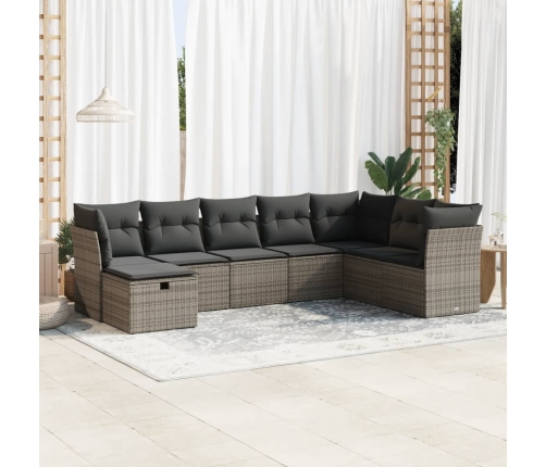 Set de sofás de jardín y cojines 8 piezas ratán sintético gris