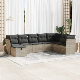 Set de sofás de jardín 8 pzas y cojines ratán sintético gris