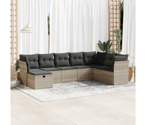 Set de sofás de jardín 8 pzas y cojines ratán sintético gris