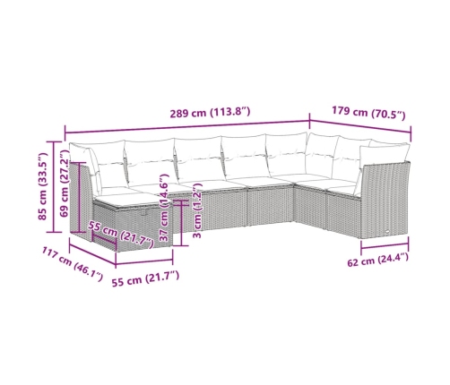 Set sofás de jardín 8 piezas y cojines ratán sintético marrón