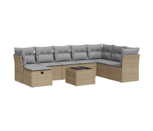 Set de sofás de jardín con cojines 9 pzas ratán sintético beige