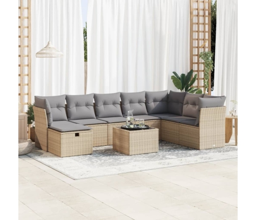 Set de sofás de jardín con cojines 9 pzas ratán sintético beige
