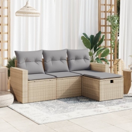 Juego de sofás jardín con cojines 4 pzas ratán sintético beige