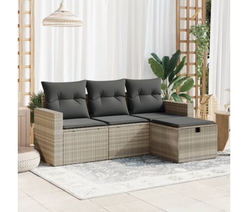 Set de sofás de jardín 4 pzas y cojines ratán sintético gris