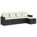 Set de muebles de jardín 5 pzas y cojines ratán sintético negro
