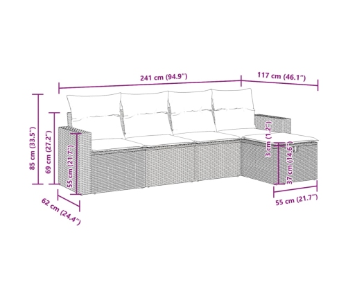 Set de muebles de jardín 5 pzas y cojines ratán sintético negro