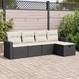 Set de muebles de jardín 5 pzas y cojines ratán sintético negro