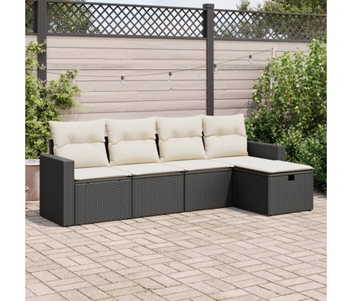 Set de muebles de jardín 5 pzas y cojines ratán sintético negro
