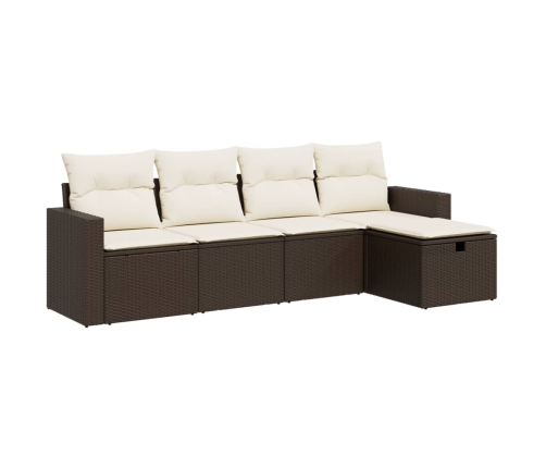 Set comedor de jardín 5 piezas y cojines ratán sintético marrón